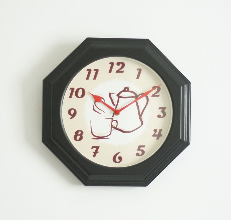 Cup of Coffee Octagon Wood Wall Clock - นาฬิกา - ไม้ สีดำ