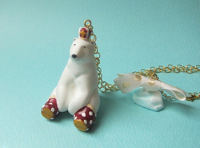 Naked king polar bear and iceberg necklace [red] - Necklaces - Plastic White