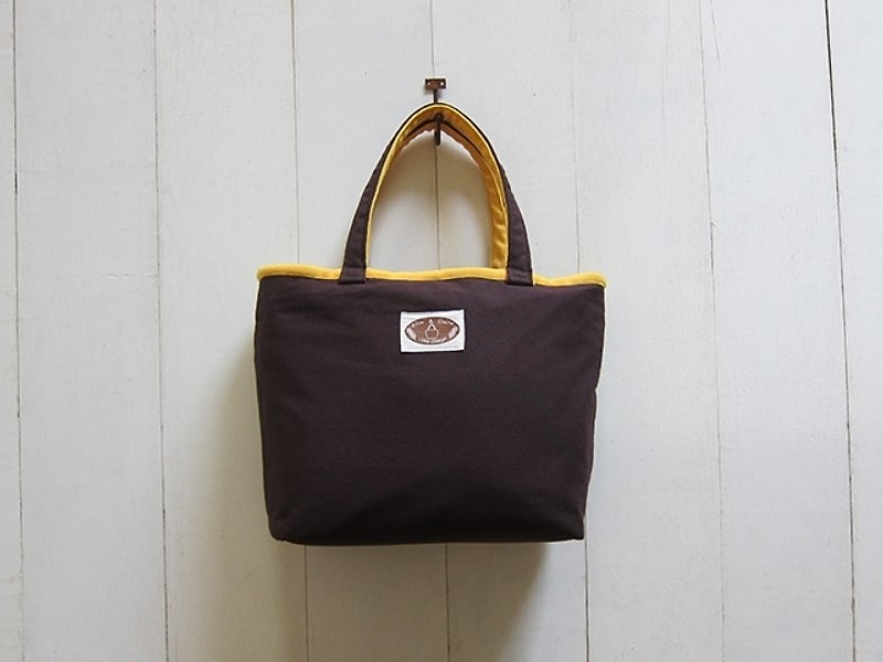 馬卡龍系列-咖啡+芒果黃中型帆布托特包 (拉鍊開口款+後拉鍊袋) - 側背包/斜背包 - 其他材質 多色