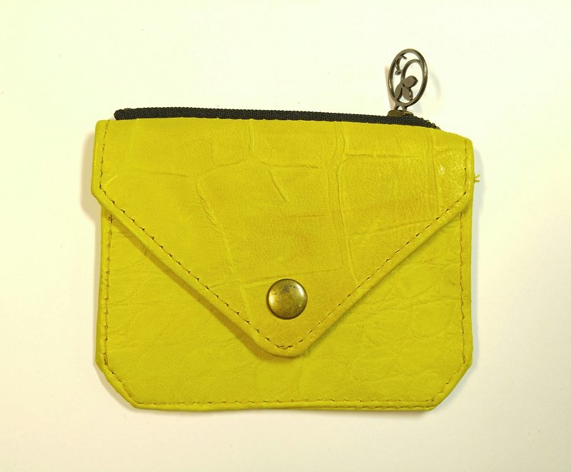 [Italian leather card case + shredded paper case - กระเป๋าสตางค์ - หนังแท้ สีเหลือง