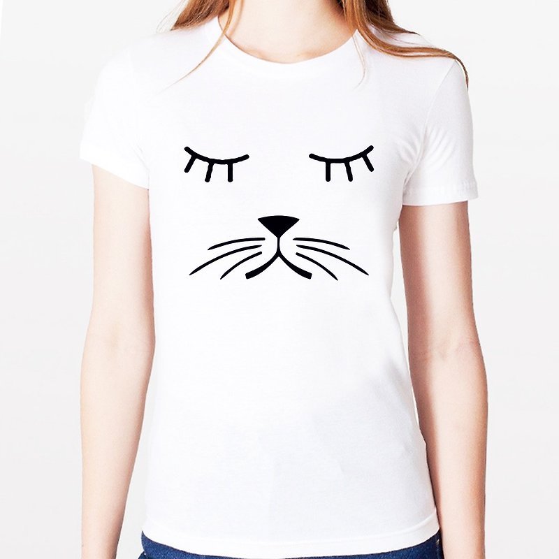 Whiskers Cat Girls Short Sleeve T-Shirt-2 Color Beard Cat Dog Dog Animal Wen Qing Art Design Fashion Text Fashion - Women's T-Shirts - Other Materials Multicolor