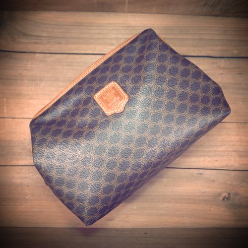 Bones] early CELINE Leather x waterproof makeup bag hand print ...