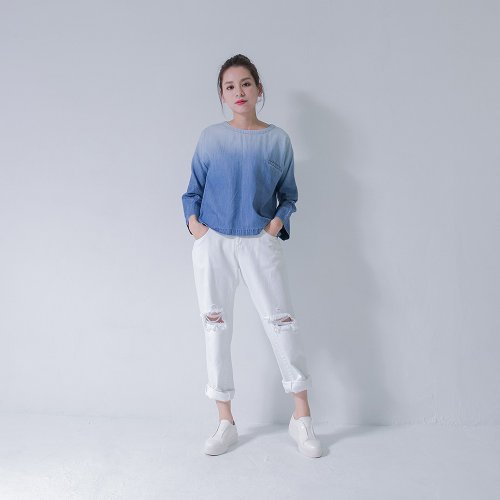 SUMI Gradient 牛仔漸層短版上衣_5AF001_牛仔藍