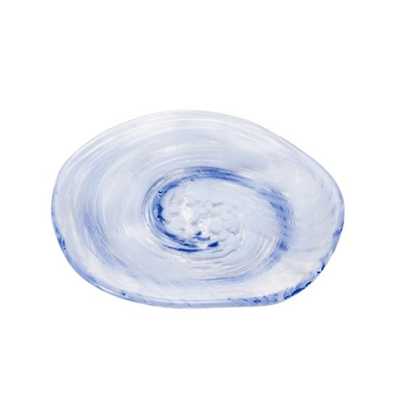 13.5cm [MSA] Japanese hand-made tray (ocean blue) color plate glass Japan Tsugaru Japanese Wobble - Small Plates & Saucers - Glass Blue