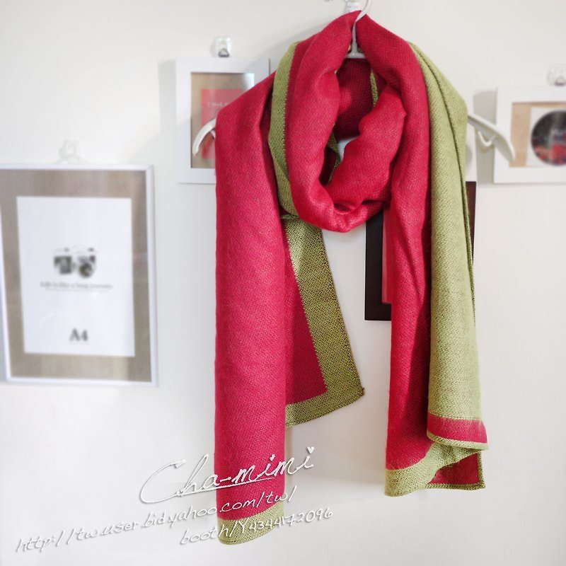 Cha mimi。溫暖過冬。正反兩面雙色編織圍巾 - スカーフ - その他の素材 レッド