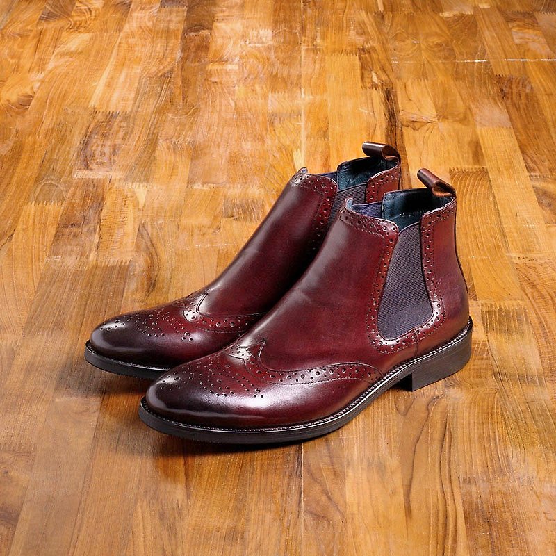 Vanger elegant and beautiful ‧ gentleman classic chersey boots Va181 fashionable burgundy - Men's Boots - Genuine Leather Red