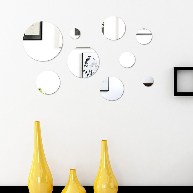 HomePlus 壓克力鏡面裝飾 鏡面銀 圓形 9入/組 - 壁貼/牆壁裝飾 - 塑膠 灰色