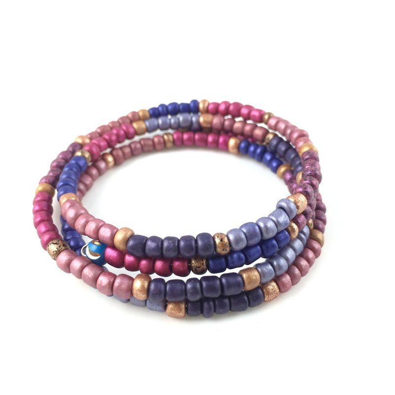 "Ethnic Wind Wrap Bracelet-Peach, Purple, Gold and Silver" - สร้อยข้อมือ - วัสดุอื่นๆ หลากหลายสี