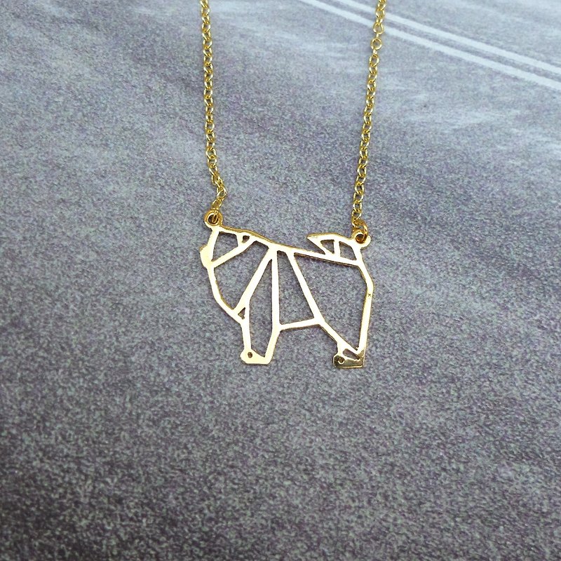 Chow Chow Necklace Gift for Dog Lover, Origami Jewelry, Gold Plated Brass - 項鍊 - 銅/黃銅 金色