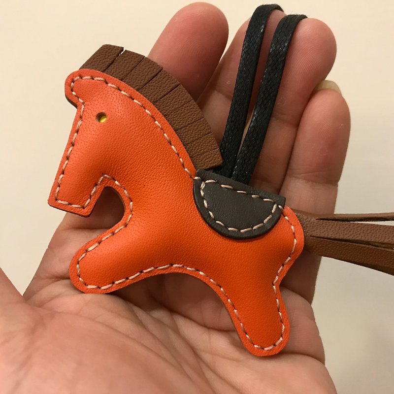 {Leatherprince handmade leather} Taiwan MIT orange cute pony hand-crafted leather strap / beon the cowhide horse charm in Orange (Small size / - ที่ห้อยกุญแจ - หนังแท้ สีส้ม