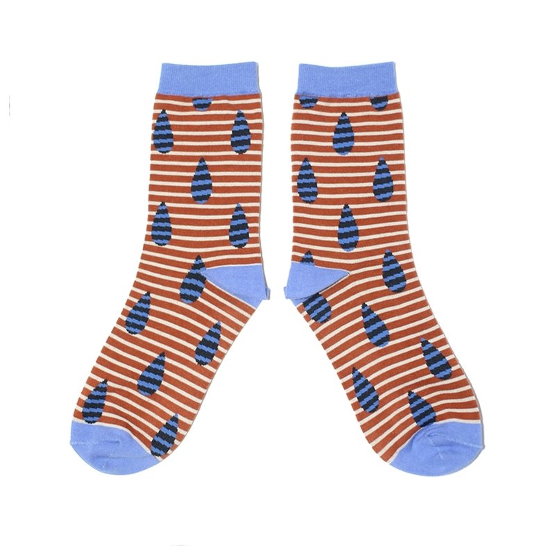 YU Square <Rain Drop> Unisex Mid-Crew Socks - Brown - ถุงเท้า - วัสดุอื่นๆ สีนำ้ตาล