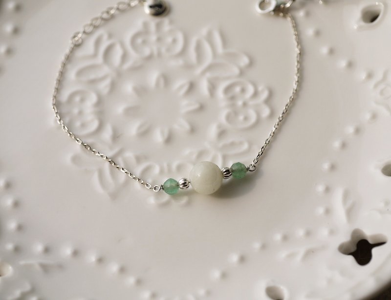 925 sterling silver x natural Gemstone[fine and elegant series bracelet] yellow and green beryl + (light color) green Dongling jade (exchange gift. Valentine's Day gift) - สร้อยข้อมือ - เครื่องเพชรพลอย สีเขียว