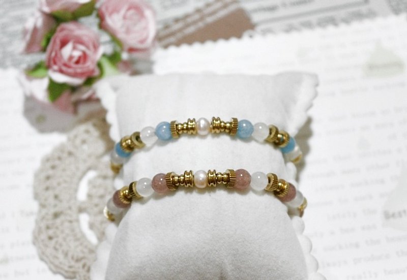 X Bronze bracelet natural stone bridge bird _ - Bracelets - Gemstone Multicolor