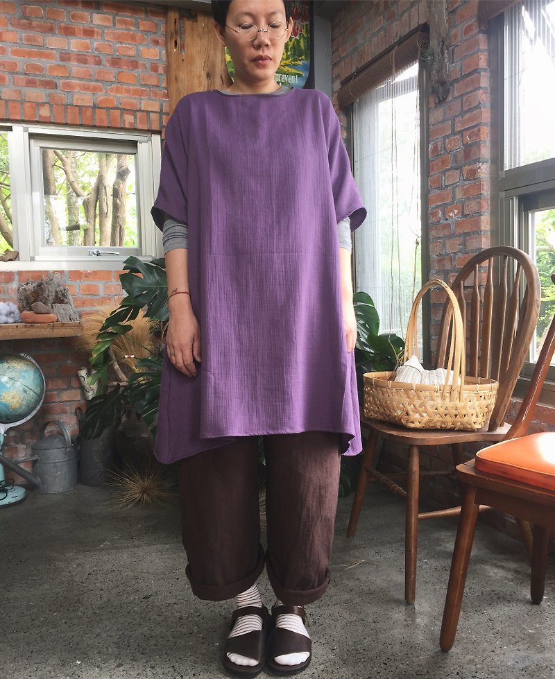 Hand-made clothes, natural washed double-layer cotton pocket robe, multi-color optional - One Piece Dresses - Cotton & Hemp Brown