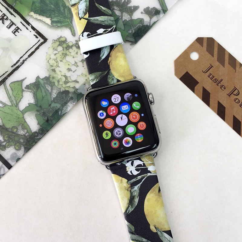 Lemon Tree Black Printed on Leather watch band for Apple Watch Series 1 - 5 - Other - Genuine Leather 
