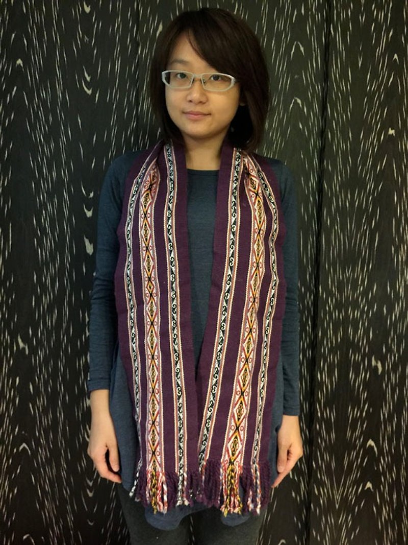 ペルーの手織りのトーテムスカーフ -パープル - スカーフ - その他の素材 パープル