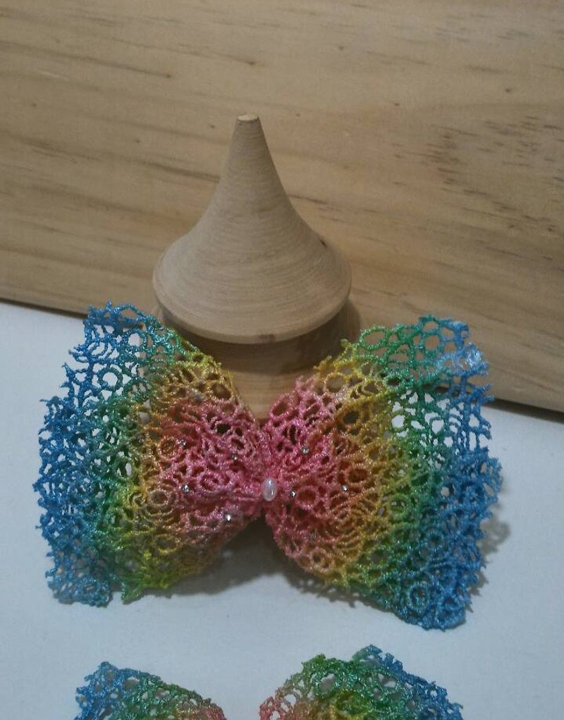Loving rainbow water lace hairpin large bow - Hair Accessories - Thread Multicolor