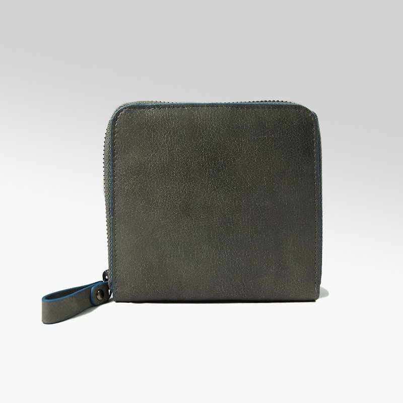 Influxx leather zip line drawing in the folder / wallet / short clip - Gray - Wallets - Genuine Leather Gray