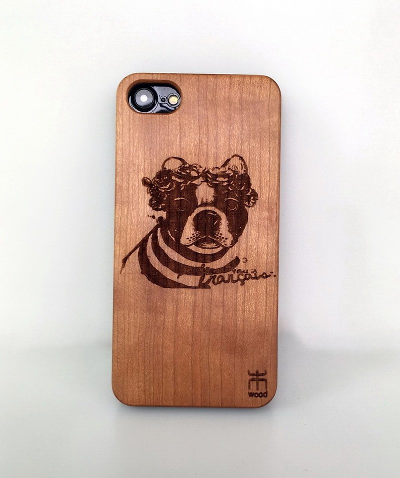 Customize wooden iPhone and Samsung case, personalized gift, Bulldog - เคส/ซองมือถือ - ไม้ 