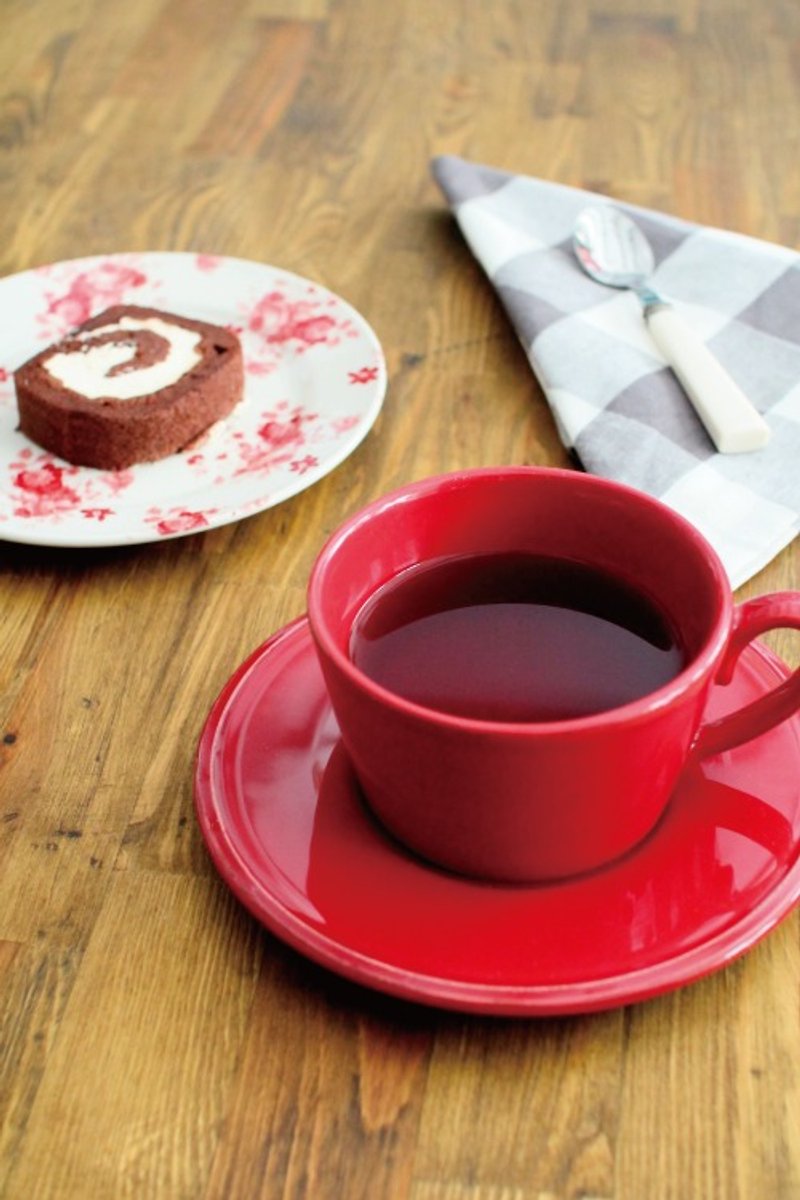 France Côté Table Lily red cup plate (L) can be used as soup cup - Mugs - Pottery 