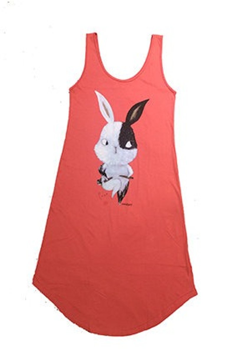 emmaApartyイラスト演奏ドレス::冷酷なウサギ（印刷から出てきます） - スカート - コットン・麻 オレンジ