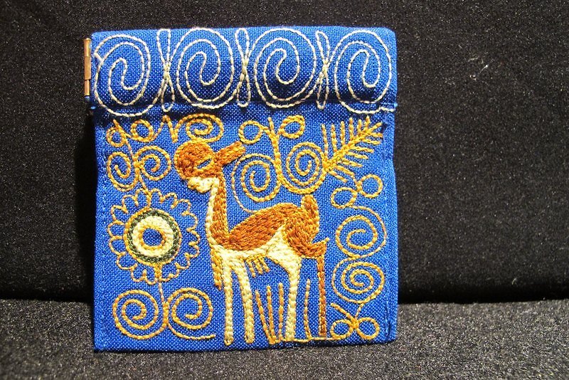 Alpaca刺繡口金零錢包 - 散紙包 - 其他材質 藍色
