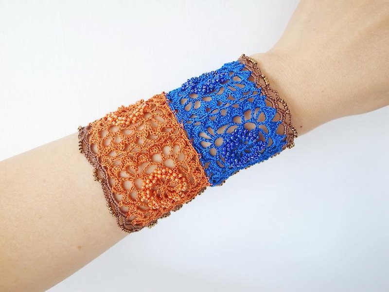 Crochet Lace Jewelry (Lace Fantasia III-a) Wide Bracelet - Bracelets - Cotton & Hemp Multicolor