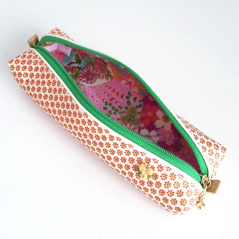 Pen Case with Japanese Traditional pattern, Kimono [Silk] - Pencil Cases - Other Materials Orange