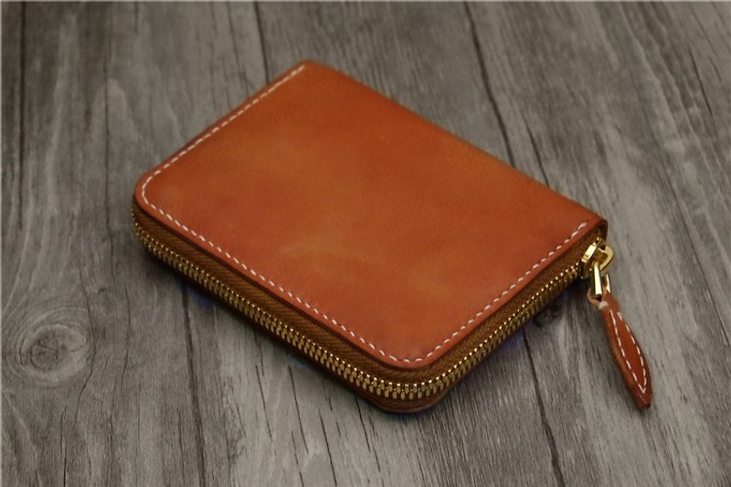 Handmade vegetable tanned leather zipper wallet - กระเป๋าสตางค์ - หนังแท้ สีแดง