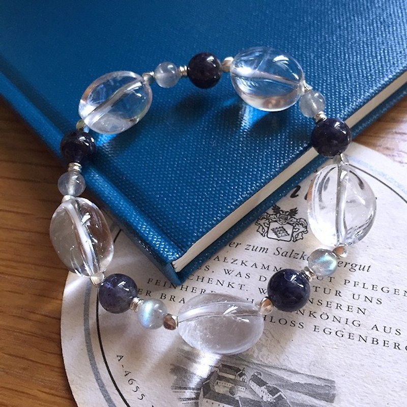Oval White Crystal*Cordierite*Labradorite Bracelet - Bracelets - Gemstone Blue