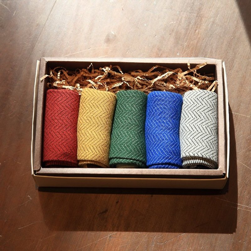 林果良品 人字紳士襪禮盒 五色組 - 襪子 - 棉．麻 多色