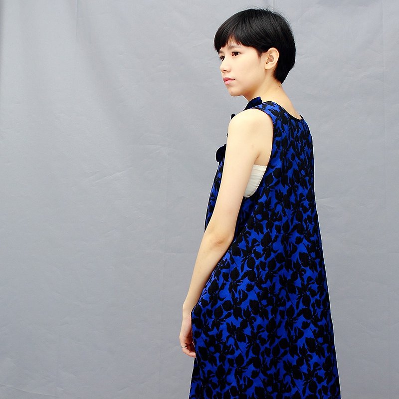 Blue / cotton dress with pockets /tank skirt dress - ชุดเดรส - ผ้าฝ้าย/ผ้าลินิน สีน้ำเงิน