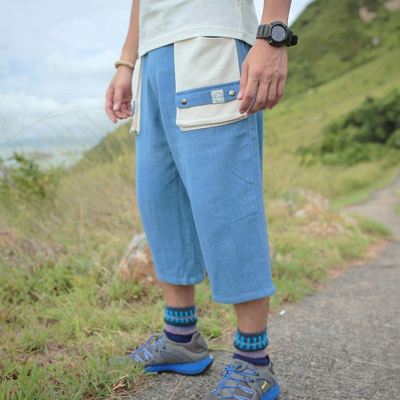 EARTH.er  │"Summer Ninji" Natural Dye Quarter Soft Pants │ - กางเกงขายาว - ผ้าฝ้าย/ผ้าลินิน สีน้ำเงิน