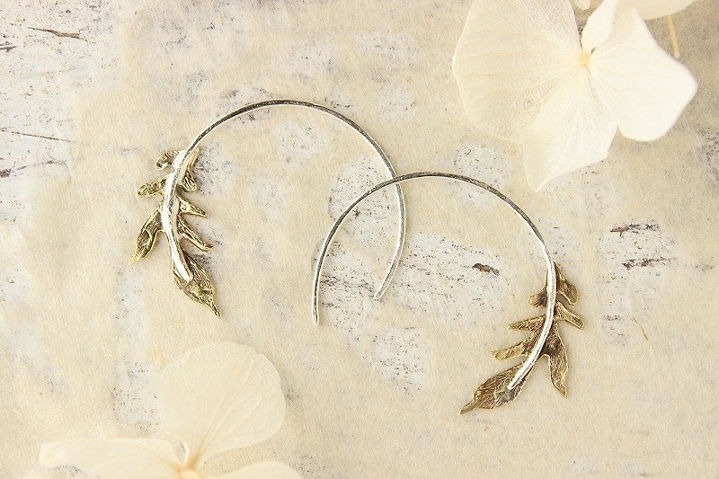 silver &amp; brass leaf ring earrings