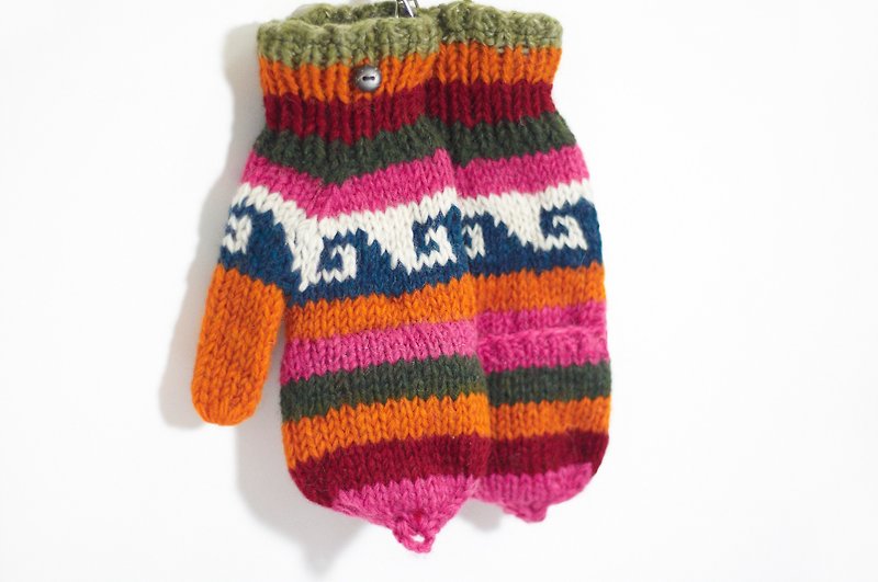 限量一件針織純羊毛保暖手套 / 2ways手套 / 露趾手套 / 內刷毛手套 / 針織手套 - 橘紅童趣色系 - 手套 - 其他材質 多色