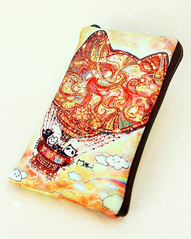 Illustration style cell phone pocket - [cat hot-air balloon] 5-inch phone applicable - Other - Other Materials 