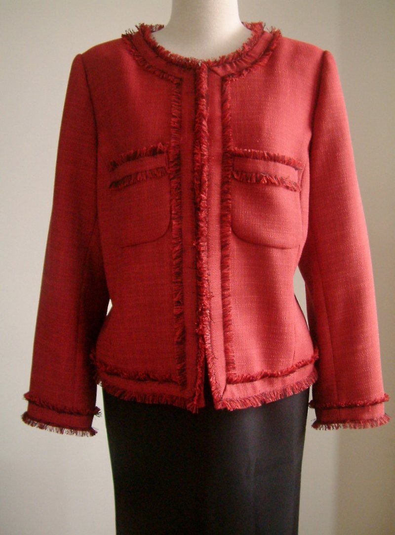 小香風外套-玫瑰紅 - 外套/大衣 - 其他材質 紅色
