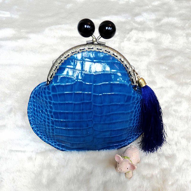 [MY. Hand-made] 10.5cm export gold cosmetic bag - the color blue crocodile skin pattern - กระเป๋าเครื่องสำอาง - หนังแท้ สีน้ำเงิน