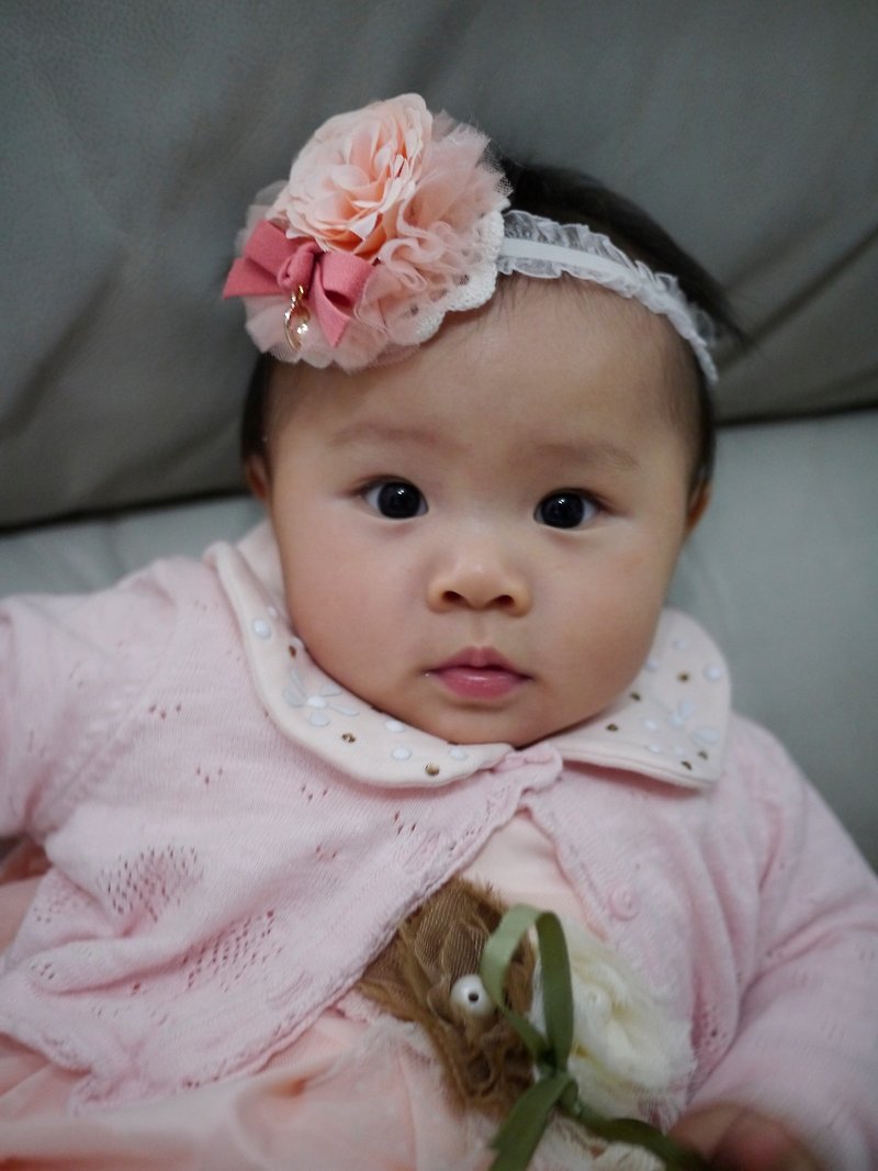 《寶寶髮飾系列》粉色花朵蝴蝶嬰兒頭帶 嬰兒髮帶 - 圍兜/口水巾 - 其他材質 粉紅色