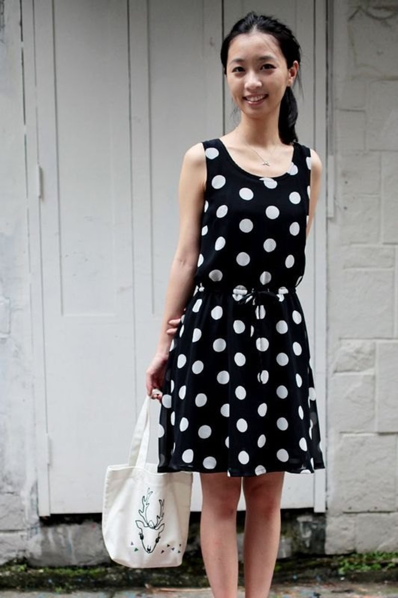 :: GeorgiaTsao :: black and white circle drawstring vest dress - One Piece Dresses - Other Materials Black