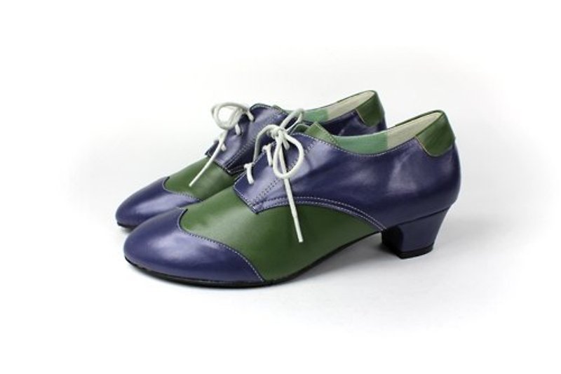 Teal stitching oxford shoes - รองเท้าอ็อกฟอร์ดผู้หญิง - หนังแท้ สีน้ำเงิน