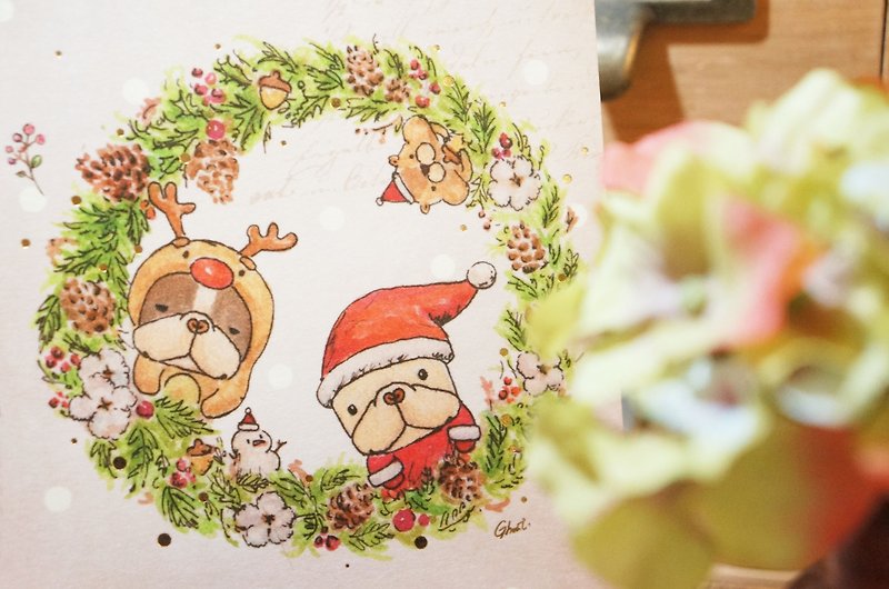Christmas Wreath-Fadou Christmas Bronzing Postcard - Cards & Postcards - Paper Green