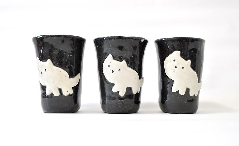 White cat tumbler [mug] - แก้วมัค/แก้วกาแฟ - วัสดุอื่นๆ สีดำ