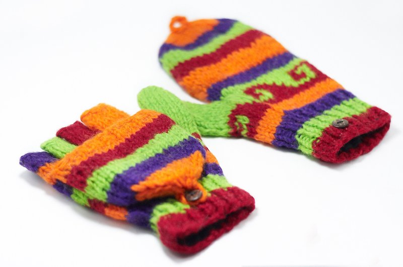 Limited one piece of knitted pure wool warm gloves/ 2ways gloves/ open-toed gloves/ inner bristle gloves/ knitted gloves- Neon Green childlike color - Gloves & Mittens - Other Materials Multicolor