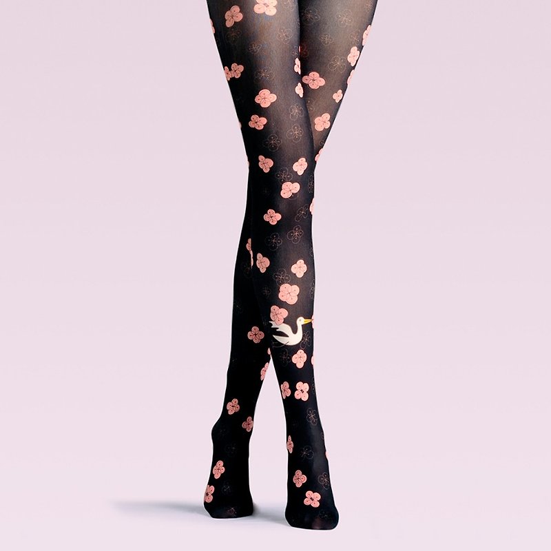 viken plan designer brand pantyhose cotton socks creative stockings pattern stockings cherry blossoms and birds - ถุงน่อง - ผ้าฝ้าย/ผ้าลินิน 