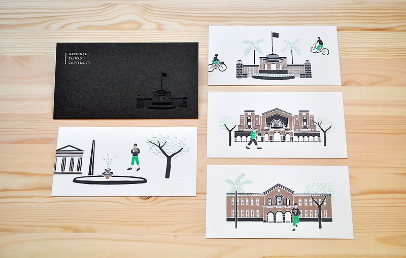 Taiwan University Daily Landscape Postcard Set - Four + Envelope Packaging - การ์ด/โปสการ์ด - กระดาษ ขาว