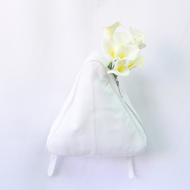 Triangular Backpack in White | Playful | Geometric | Leather - Backpacks - Genuine Leather White