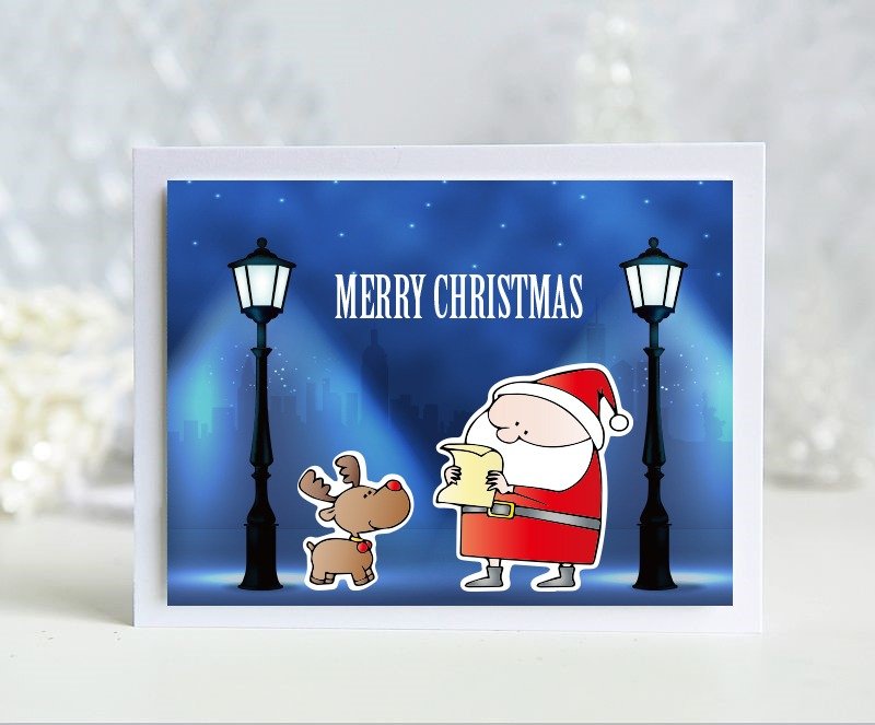 3張Merry Christmas聖誕節套卡/藍色耶誕/純手工英文卡片 - 卡片/明信片 - 紙 多色