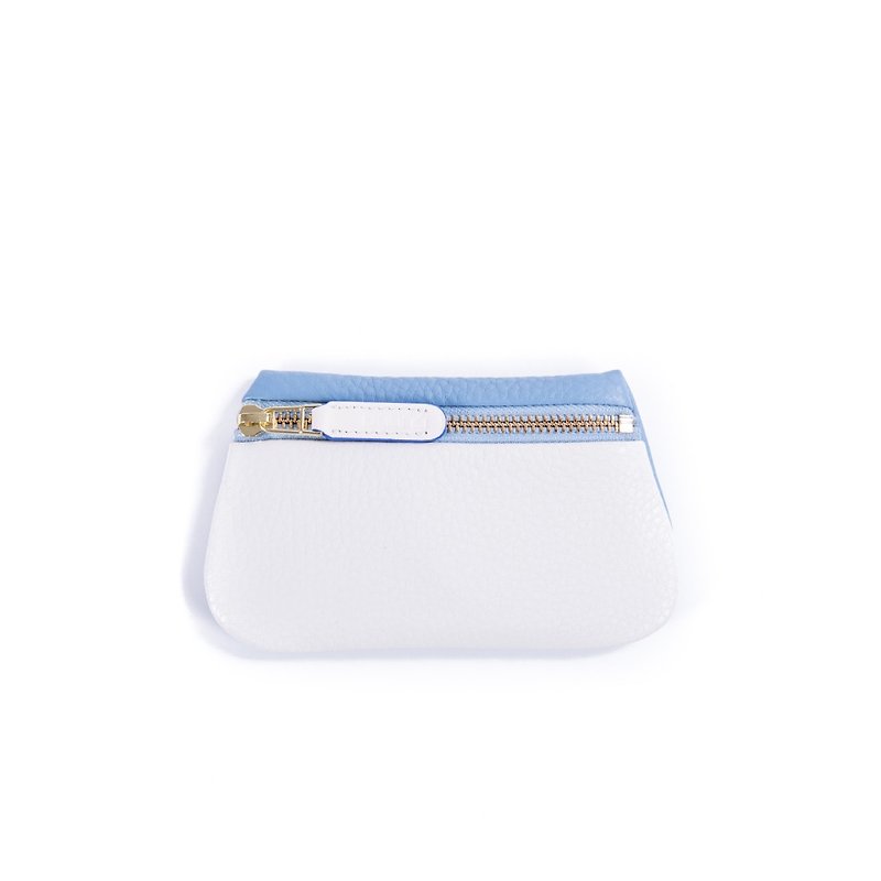 Patina custom handmade leather hit color Zipper Wallets Zero purse - Coin Purses - Genuine Leather White