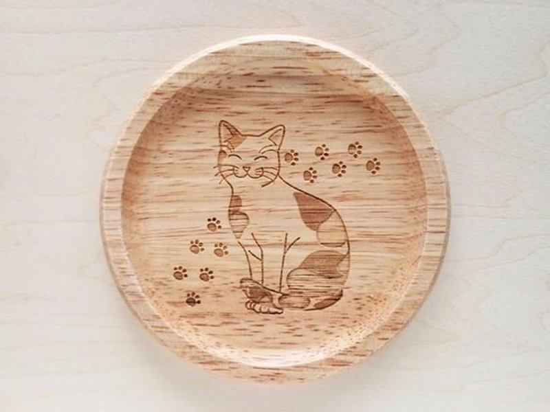 Calico Round Coaster Gift wrapping Christmas Gift - ที่รองแก้ว - ไม้ สีทอง